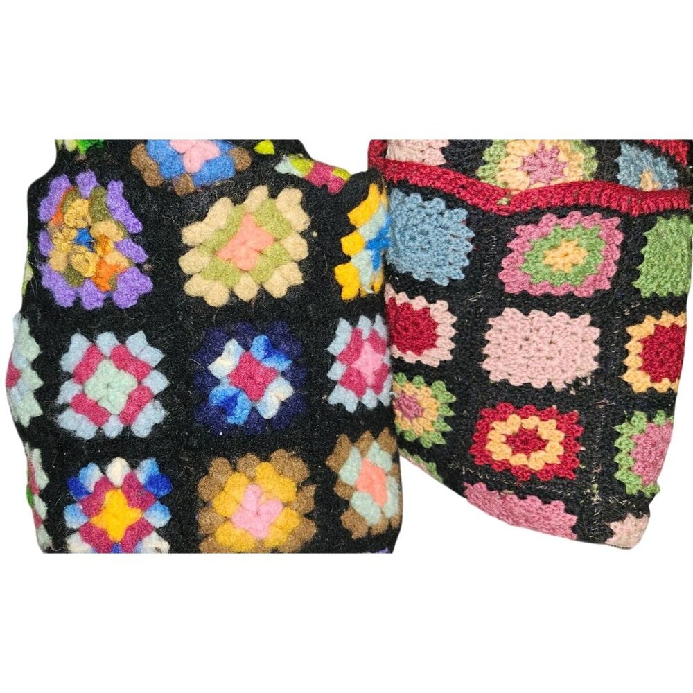 2 Vintage Granny Afgan Crochet Square Blanket Throw Multicolor 50"x32" Handmade